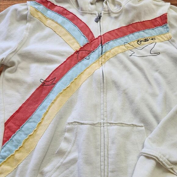 O'Neill White Birds, Sun & Rainbow Appliqué Y2K Zip-up Hoodie. Sz. L - Picture 5 of 9